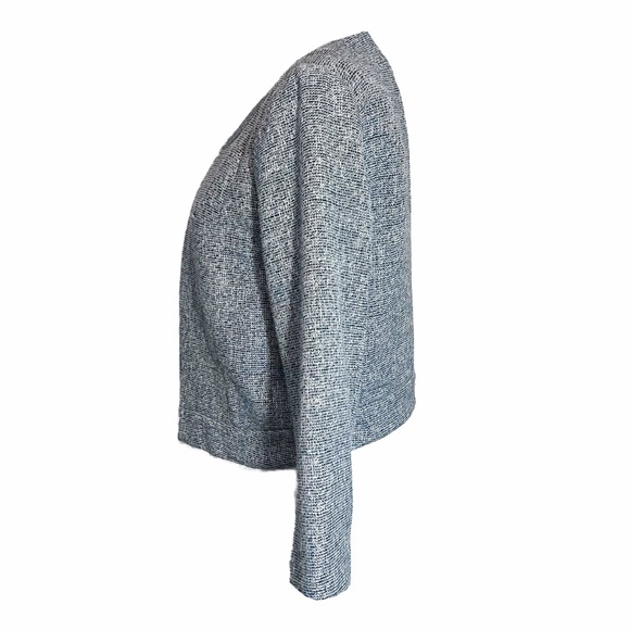 LOFT Size 6 Tweed Gray Open Cropped Jacket/Blazer Silver Metallic Sequin Collar - Picture 5 of 11